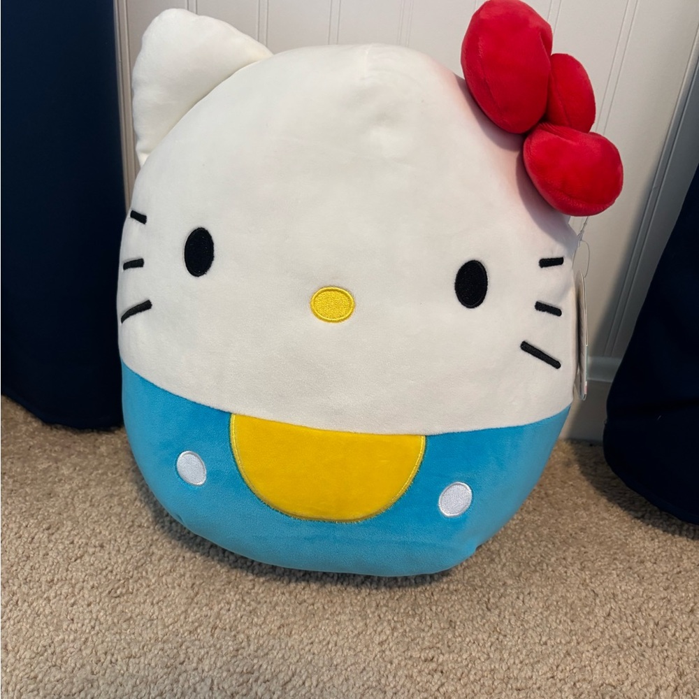 Squishmallows Hello Kitty White and Blue Plush with Red Bow